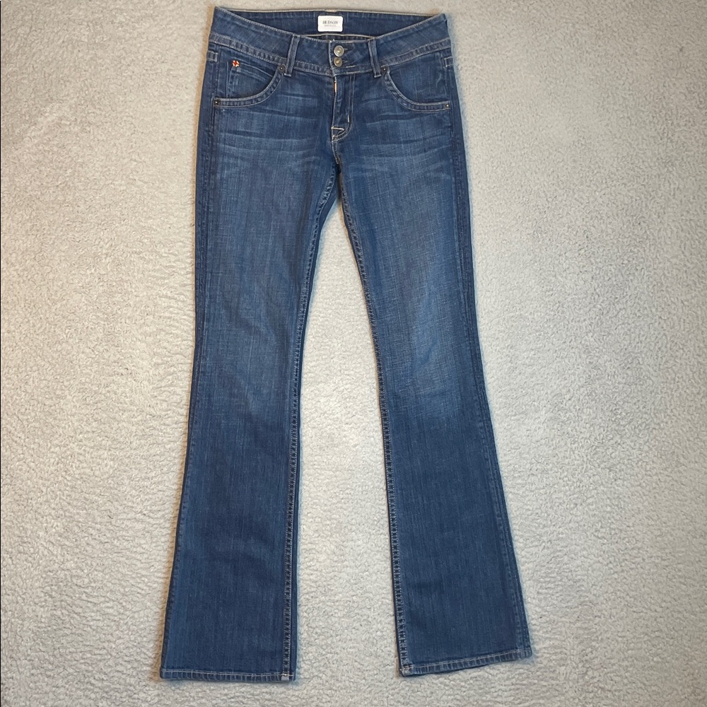 Hudson Flare Jeans Womens 27 (29x34) Blue Flap Pockets Double Button Low Rise